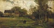 Charles-Francois Daubigny, Landschap met boerderijen en bomen.